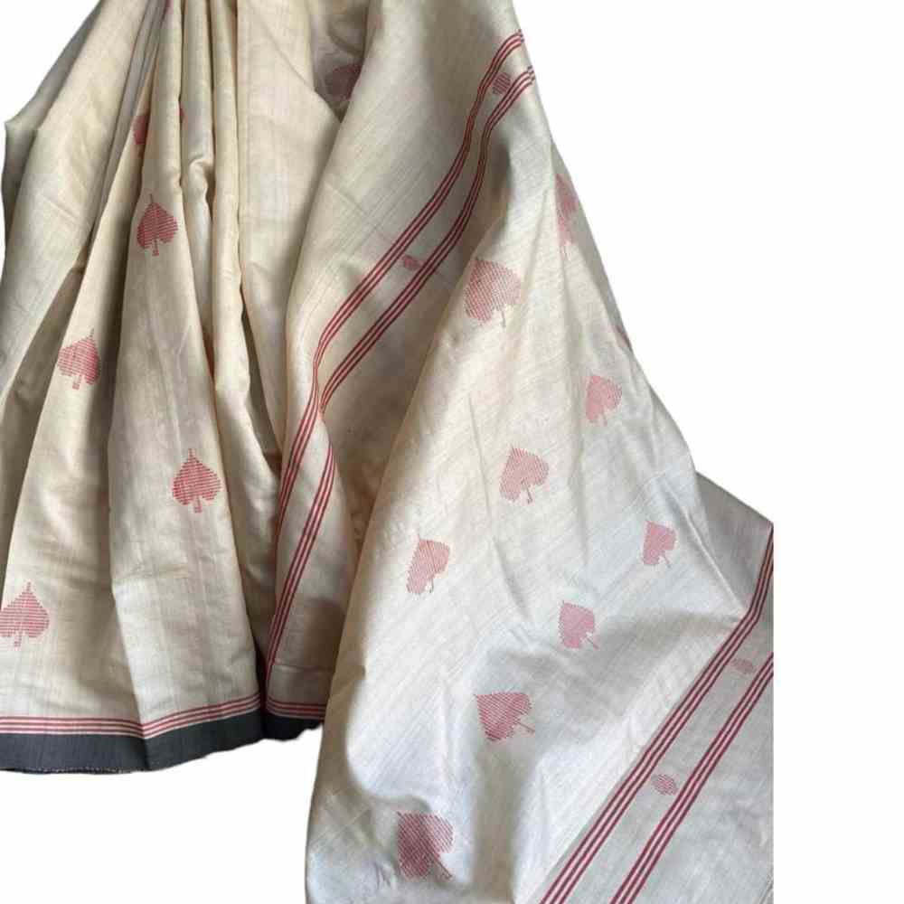 Cream Peepal Leaf Bawan Buti Saree